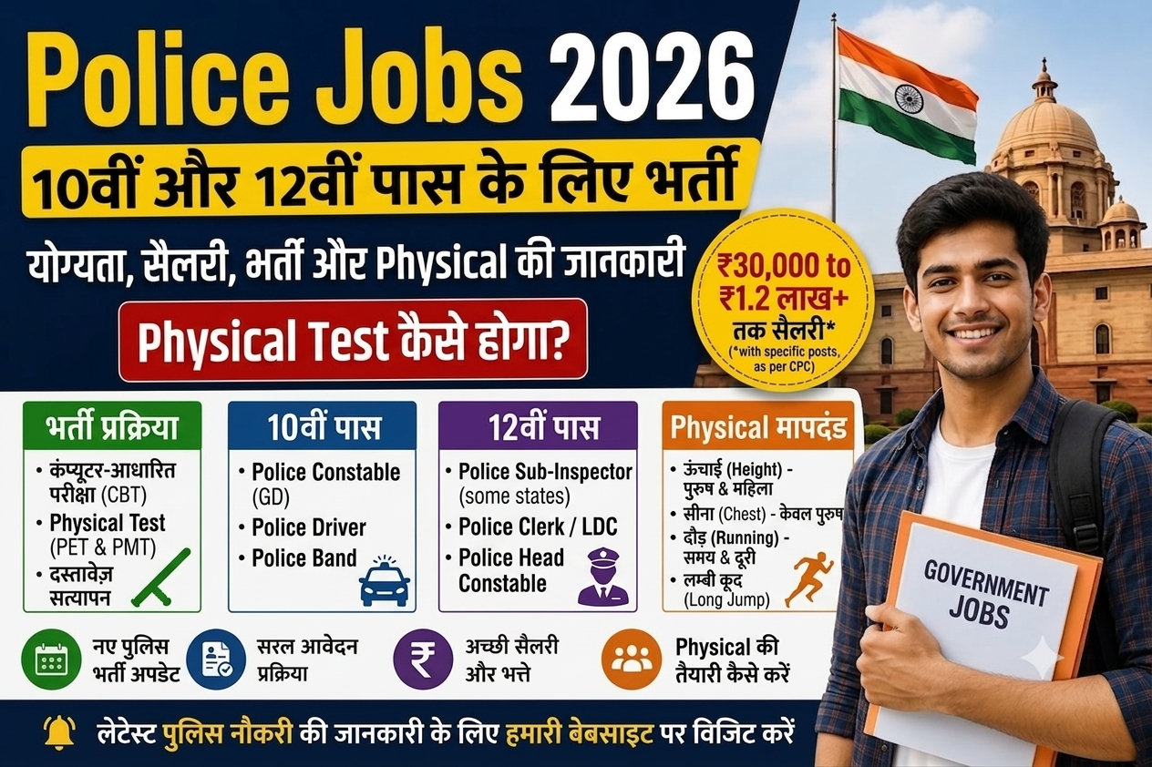 Police Jobs 2026: 10वीं और 12वीं पास Police भर्ती, Salary और Physical की जानकारी